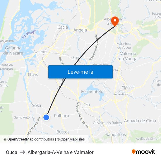 Ouca to Albergaria-A-Velha e Valmaior map