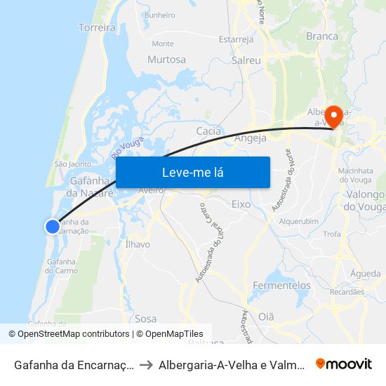 Gafanha da Encarnação to Albergaria-A-Velha e Valmaior map