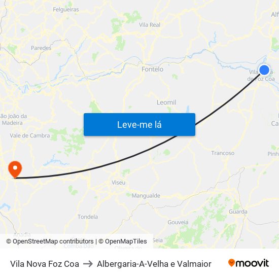 Vila Nova Foz Coa to Albergaria-A-Velha e Valmaior map
