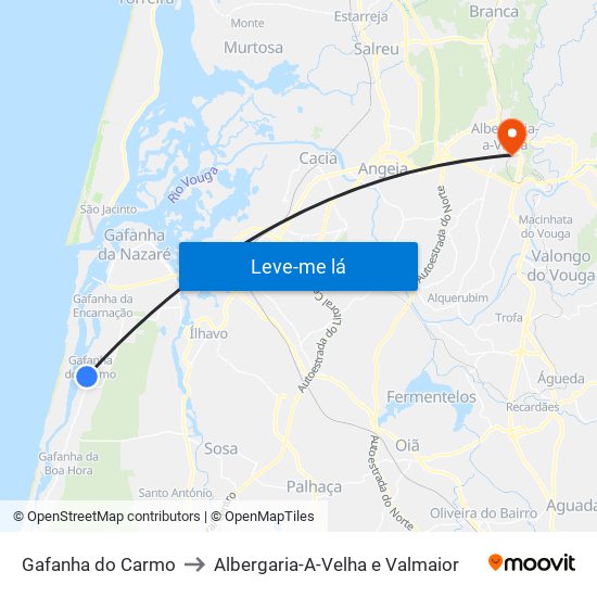 Gafanha do Carmo to Albergaria-A-Velha e Valmaior map