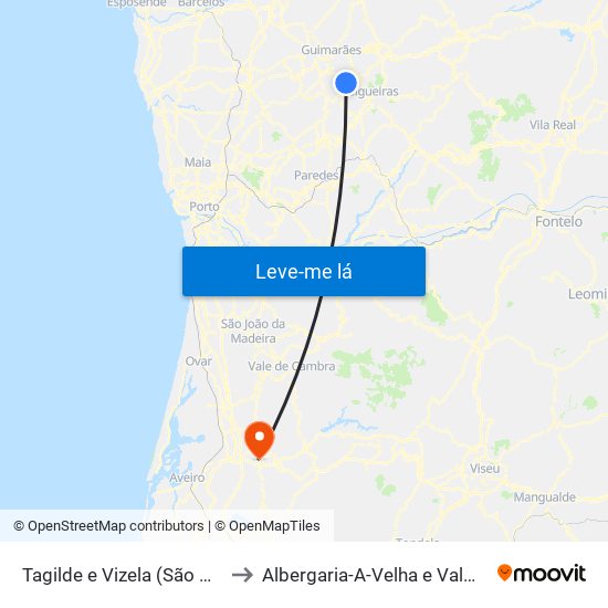 Tagilde e Vizela (São Paio) to Albergaria-A-Velha e Valmaior map