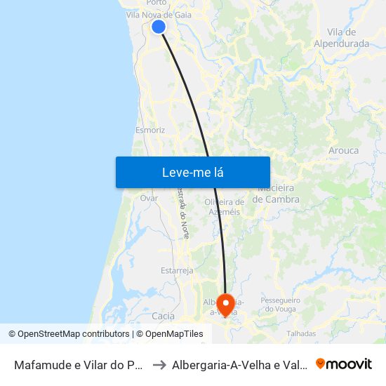 Mafamude e Vilar do Paraíso to Albergaria-A-Velha e Valmaior map