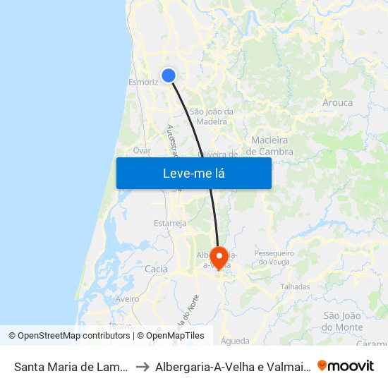 Santa Maria de Lamas to Albergaria-A-Velha e Valmaior map