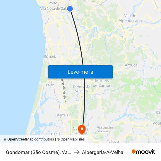 Gondomar (São Cosme), Valbom e Jovim to Albergaria-A-Velha e Valmaior map