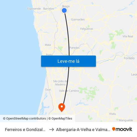 Ferreiros e Gondizalves to Albergaria-A-Velha e Valmaior map