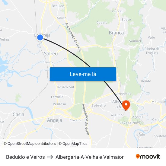 Beduído e Veiros to Albergaria-A-Velha e Valmaior map