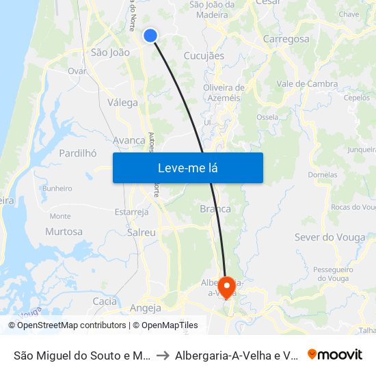 São Miguel do Souto e Mosteirô to Albergaria-A-Velha e Valmaior map