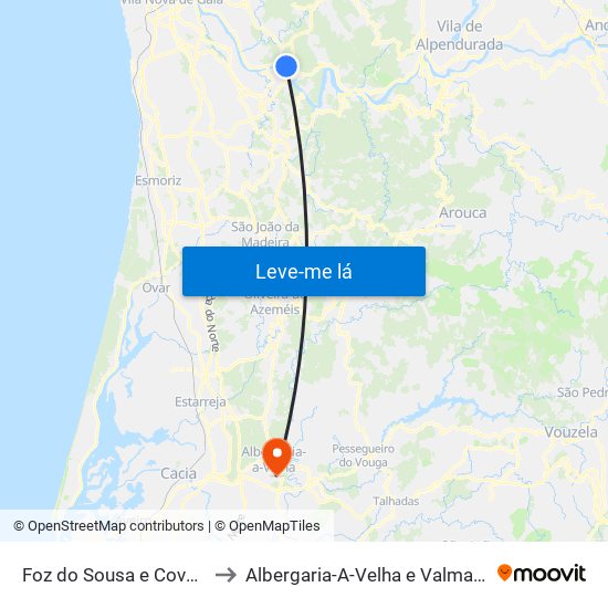 Foz do Sousa e Covelo to Albergaria-A-Velha e Valmaior map