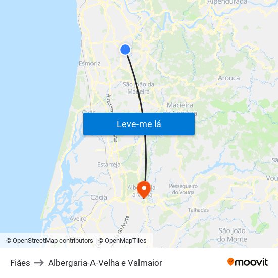 Fiães to Albergaria-A-Velha e Valmaior map