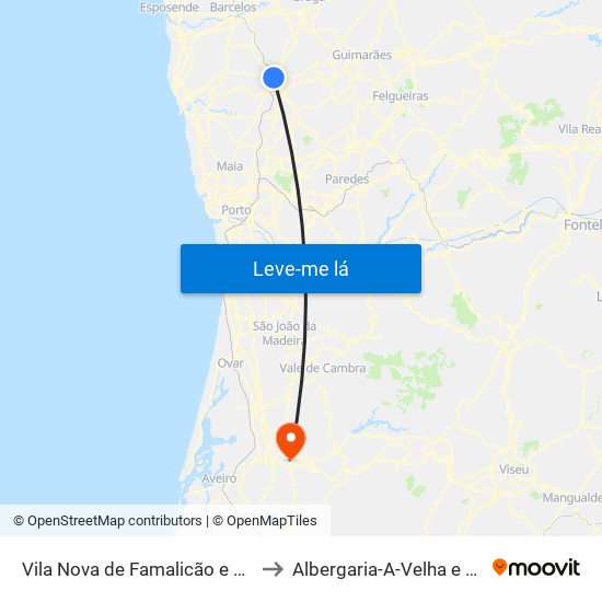 Vila Nova de Famalicão e Calendário to Albergaria-A-Velha e Valmaior map