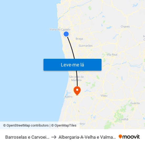 Barroselas e Carvoeiro to Albergaria-A-Velha e Valmaior map