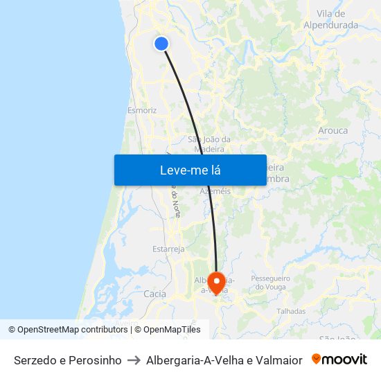 Serzedo e Perosinho to Albergaria-A-Velha e Valmaior map