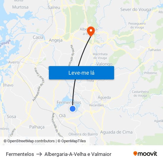 Fermentelos to Albergaria-A-Velha e Valmaior map