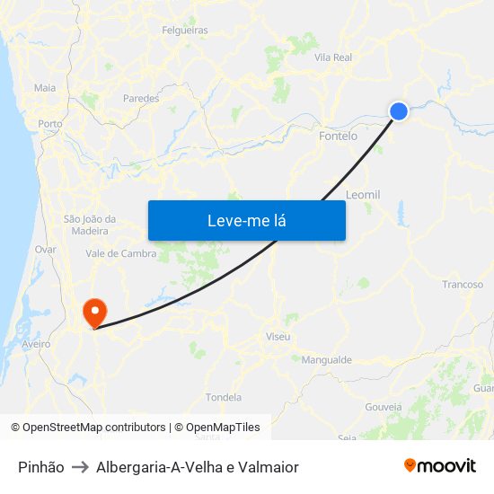 Pinhão to Albergaria-A-Velha e Valmaior map