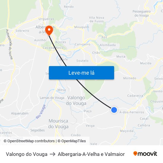 Valongo do Vouga to Albergaria-A-Velha e Valmaior map