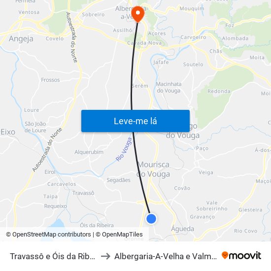 Travassô e Óis da Ribeira to Albergaria-A-Velha e Valmaior map