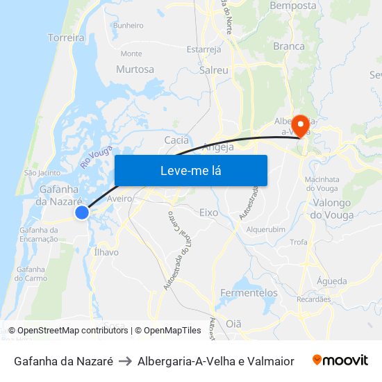 Gafanha da Nazaré to Albergaria-A-Velha e Valmaior map