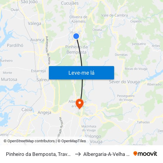 Pinheiro da Bemposta, Travanca e Palmaz to Albergaria-A-Velha e Valmaior map