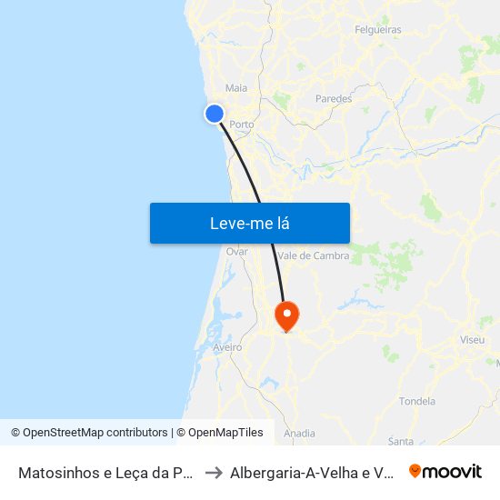 Matosinhos e Leça da Palmeira to Albergaria-A-Velha e Valmaior map