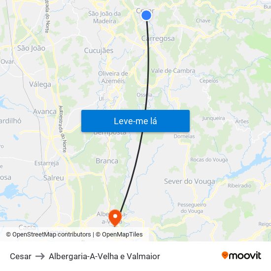 Cesar to Albergaria-A-Velha e Valmaior map