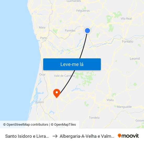 Santo Isidoro e Livração to Albergaria-A-Velha e Valmaior map