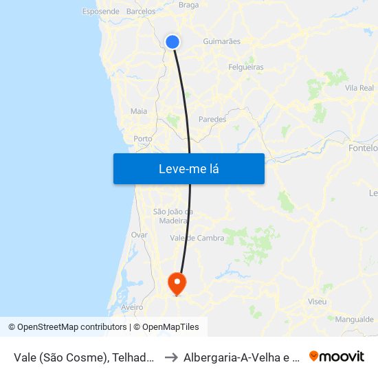 Vale (São Cosme), Telhado e Portela to Albergaria-A-Velha e Valmaior map