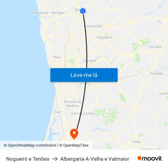 Nogueiró e Tenões to Albergaria-A-Velha e Valmaior map