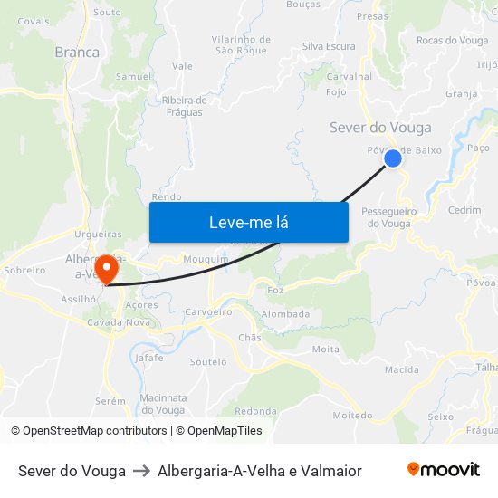 Sever do Vouga to Albergaria-A-Velha e Valmaior map