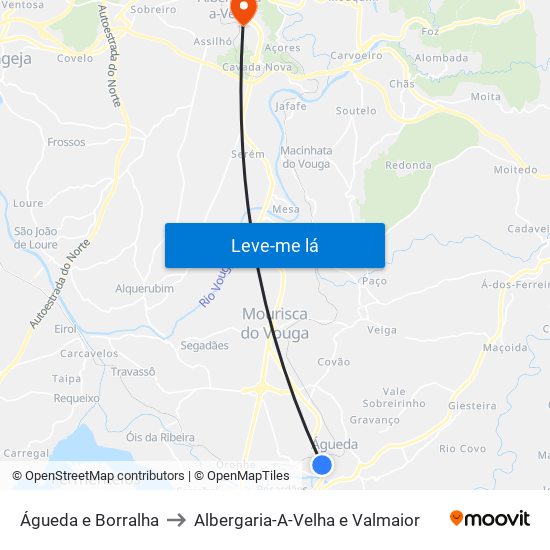 Águeda e Borralha to Albergaria-A-Velha e Valmaior map