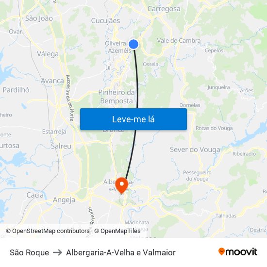 São Roque to Albergaria-A-Velha e Valmaior map