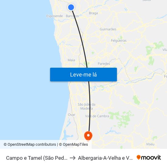 Campo e Tamel (São Pedro Fins) to Albergaria-A-Velha e Valmaior map