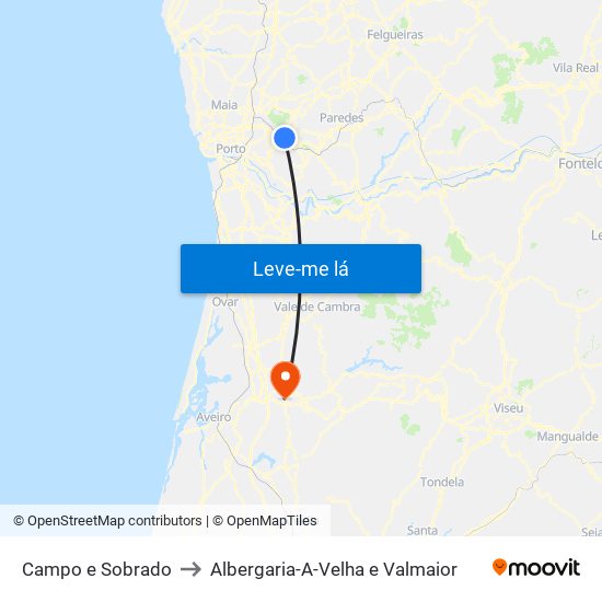 Campo e Sobrado to Albergaria-A-Velha e Valmaior map