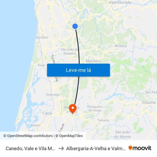 Canedo, Vale e Vila Maior to Albergaria-A-Velha e Valmaior map