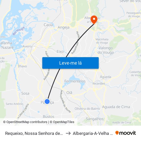 Requeixo, Nossa Senhora de Fátima e Nariz to Albergaria-A-Velha e Valmaior map