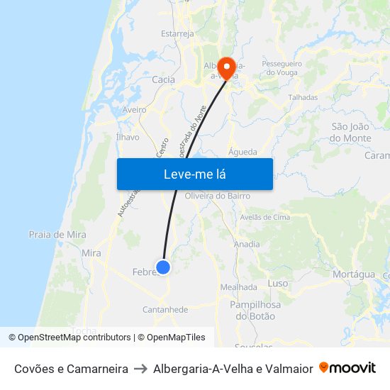 Covões e Camarneira to Albergaria-A-Velha e Valmaior map