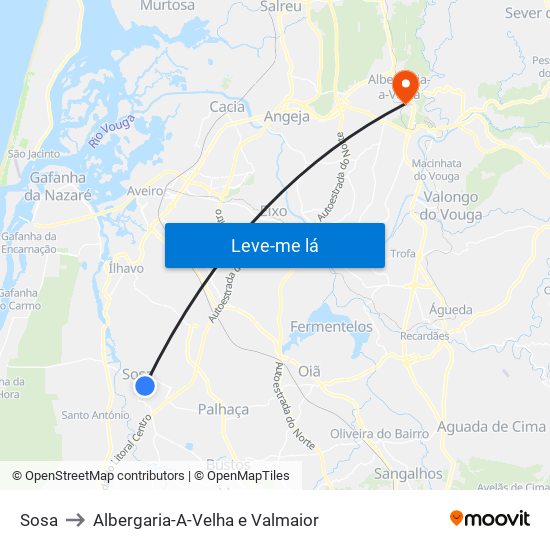 Sosa to Albergaria-A-Velha e Valmaior map