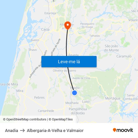 Anadia to Albergaria-A-Velha e Valmaior map