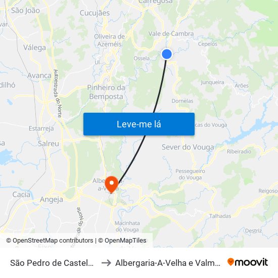 São Pedro de Castelões to Albergaria-A-Velha e Valmaior map