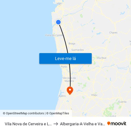 Vila Nova de Cerveira e Lovelhe to Albergaria-A-Velha e Valmaior map