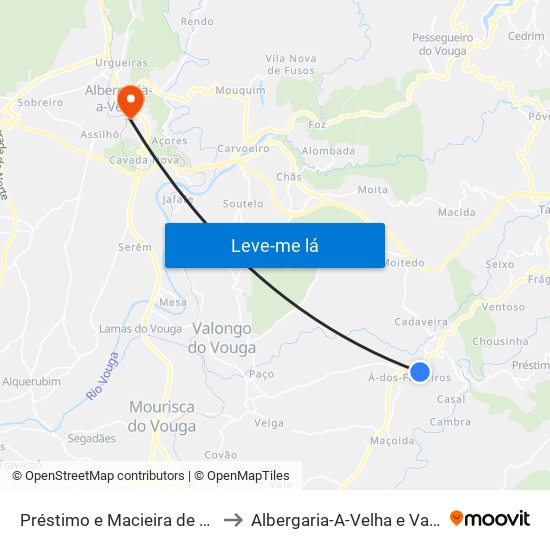 Préstimo e Macieira de Alcoba to Albergaria-A-Velha e Valmaior map