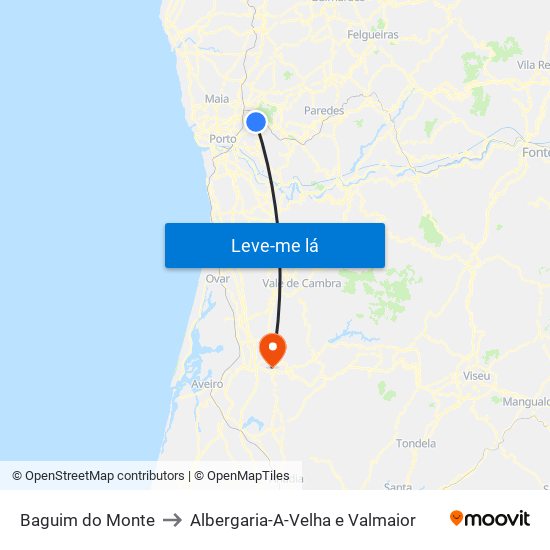 Baguim do Monte to Albergaria-A-Velha e Valmaior map