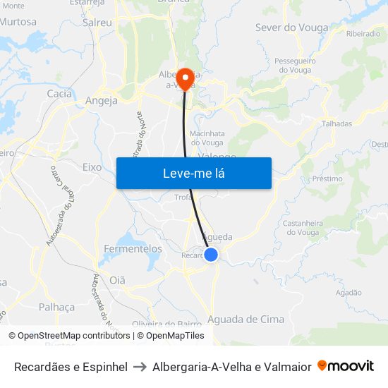 Recardães e Espinhel to Albergaria-A-Velha e Valmaior map