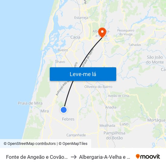 Fonte de Angeão e Covão do Lobo to Albergaria-A-Velha e Valmaior map
