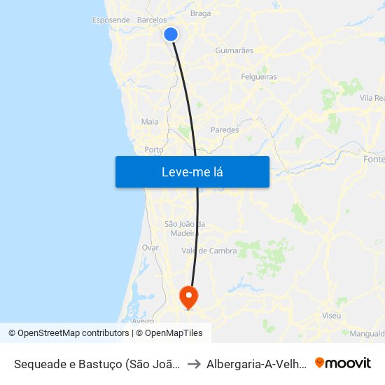 Sequeade e Bastuço (São João e Santo Estêvão) to Albergaria-A-Velha e Valmaior map