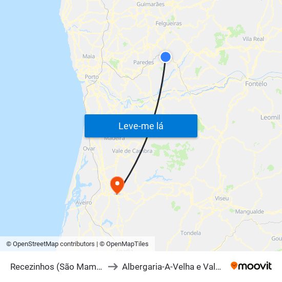 Recezinhos (São Mamede) to Albergaria-A-Velha e Valmaior map