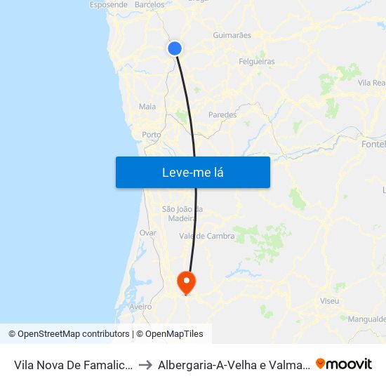 Vila Nova De Famalicão to Albergaria-A-Velha e Valmaior map