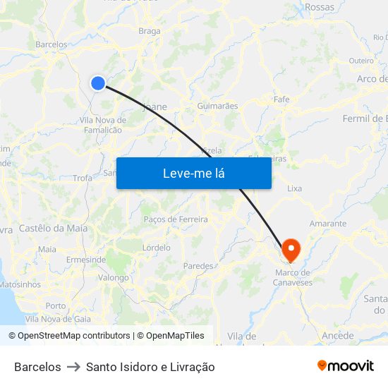 Barcelos to Santo Isidoro e Livração map