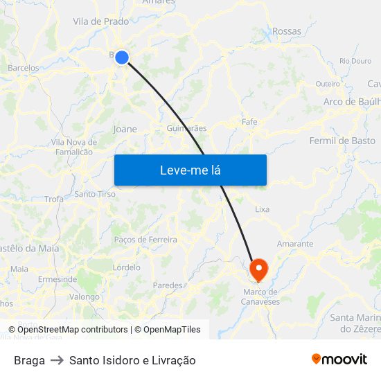 Braga to Santo Isidoro e Livração map