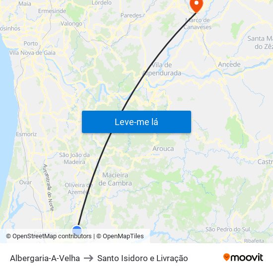 Albergaria-A-Velha to Santo Isidoro e Livração map