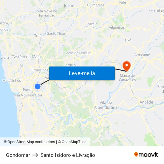 Gondomar to Santo Isidoro e Livração map
